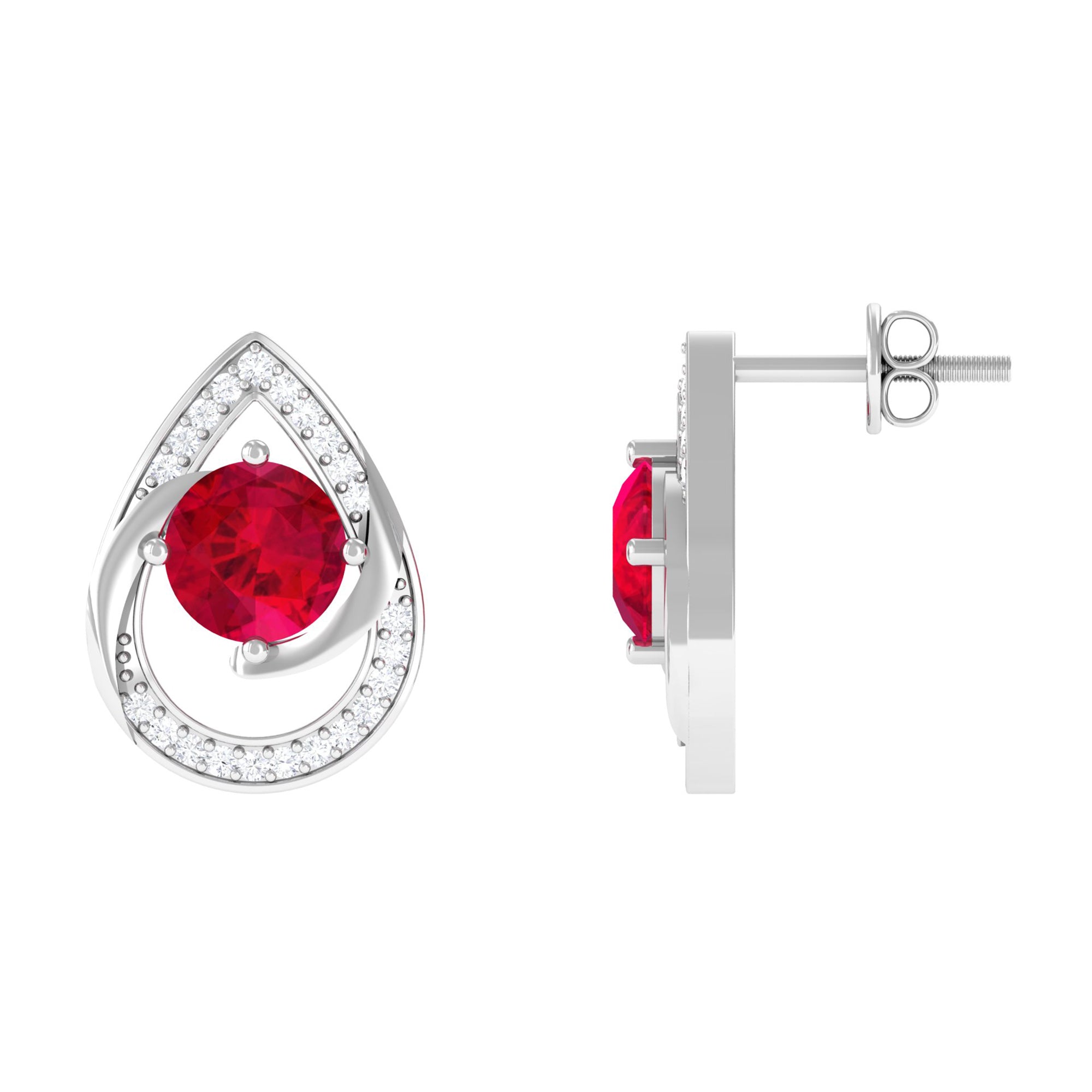 Vibrant Grown Labs-Minimal Lab Grown Ruby Teardrop Stud Earrings