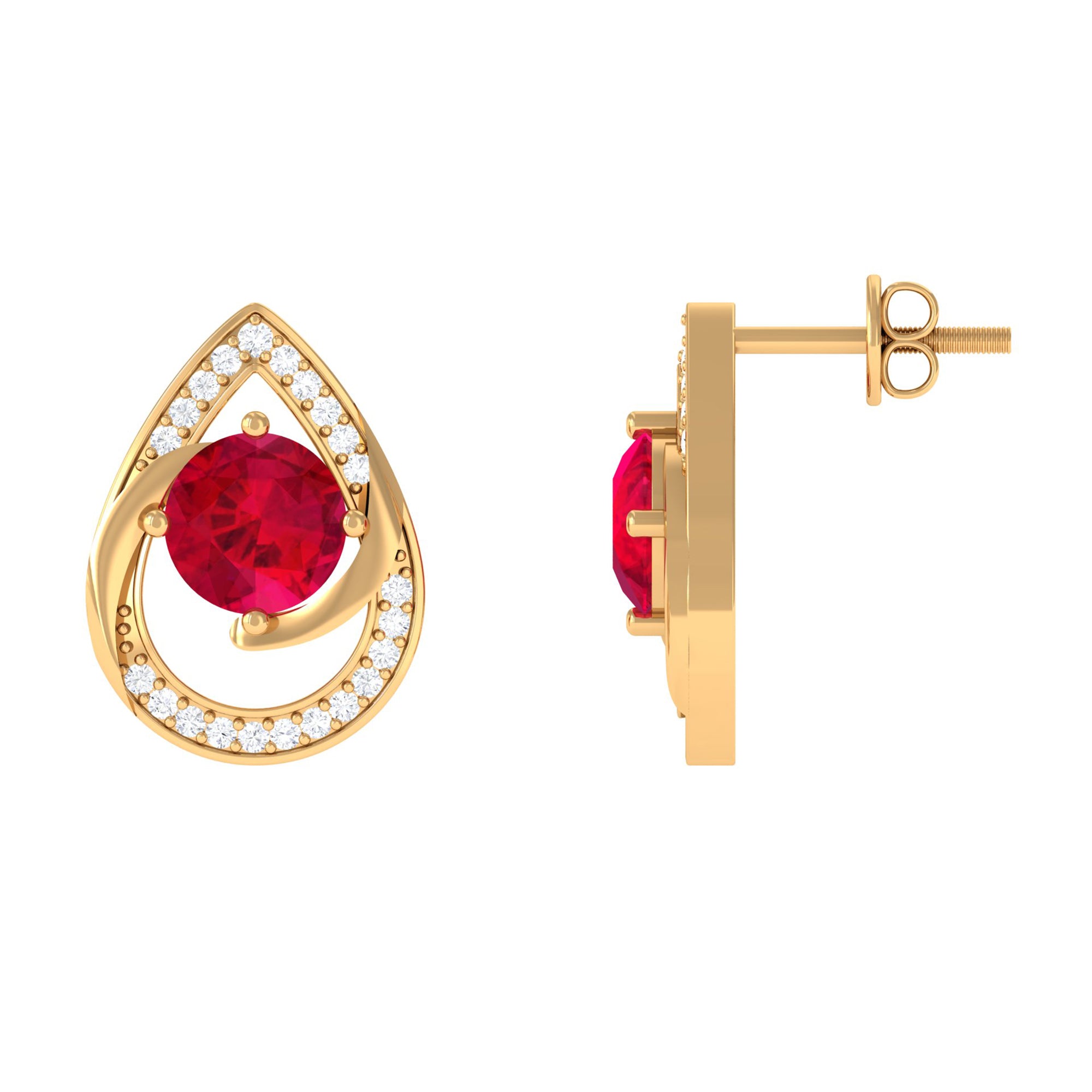 Vibrant Grown Labs-Minimal Lab Grown Ruby Teardrop Stud Earrings