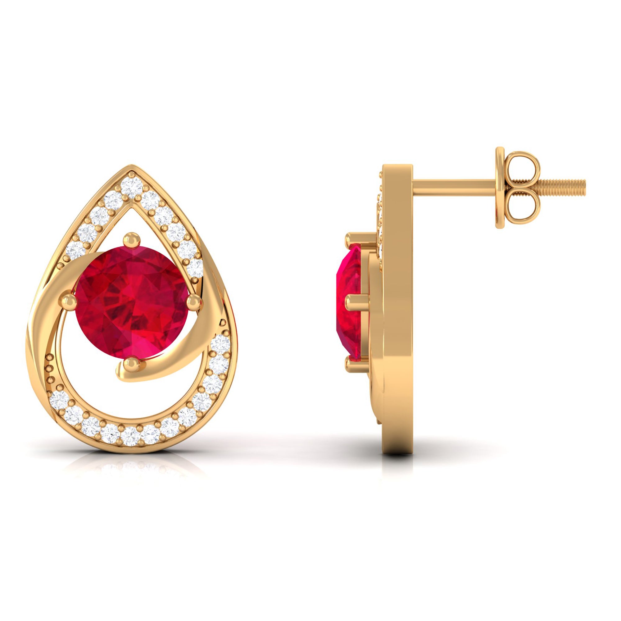 Vibrant Grown Labs-Minimal Lab Grown Ruby Teardrop Stud Earrings