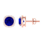 Vibrant Grown Labs-Lab Grown Blue Sapphire Statement Stud Earrings with Halo