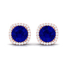 Vibrant Grown Labs-Lab Grown Blue Sapphire Statement Stud Earrings with Halo