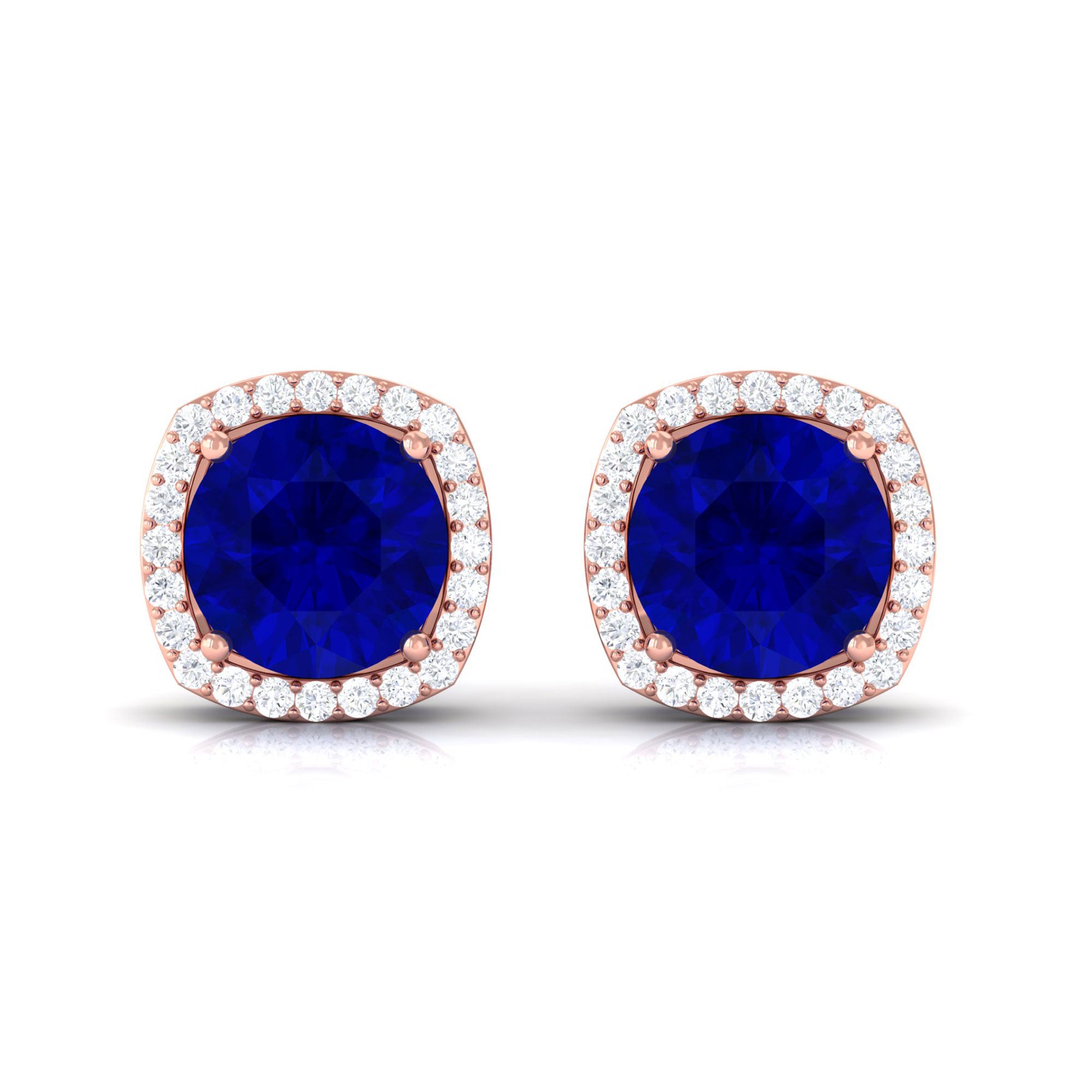 Vibrant Grown Labs-Lab Grown Blue Sapphire Statement Stud Earrings with Halo