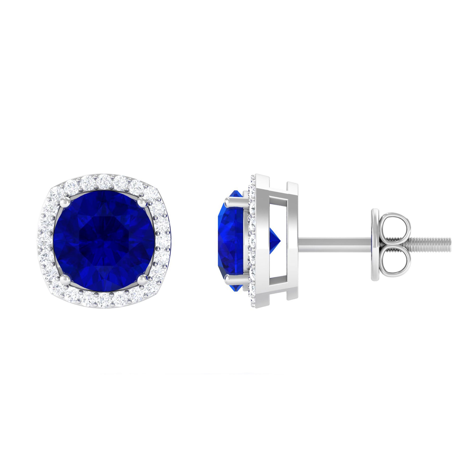 Vibrant Grown Labs-Lab Grown Blue Sapphire Statement Stud Earrings with Halo