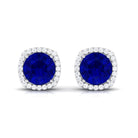 Vibrant Grown Labs-Lab Grown Blue Sapphire Statement Stud Earrings with Halo