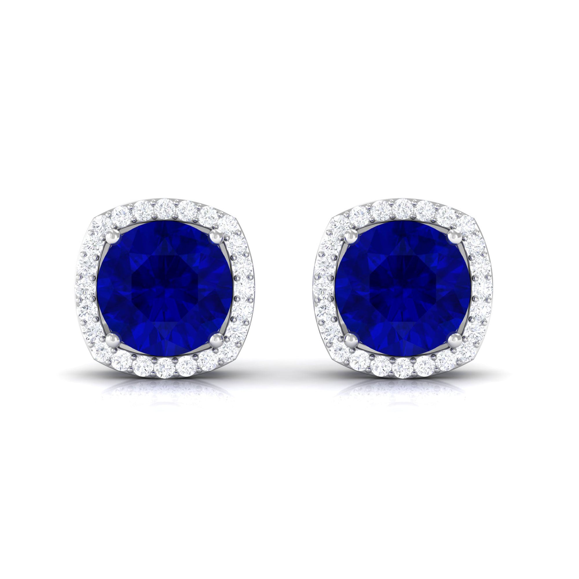 Vibrant Grown Labs-Lab Grown Blue Sapphire Statement Stud Earrings with Halo