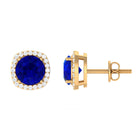 Vibrant Grown Labs-Lab Grown Blue Sapphire Statement Stud Earrings with Halo