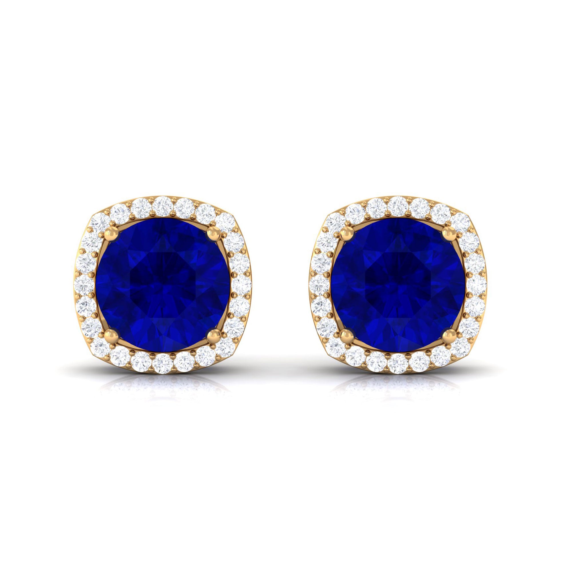 Vibrant Grown Labs-Lab Grown Blue Sapphire Statement Stud Earrings with Halo