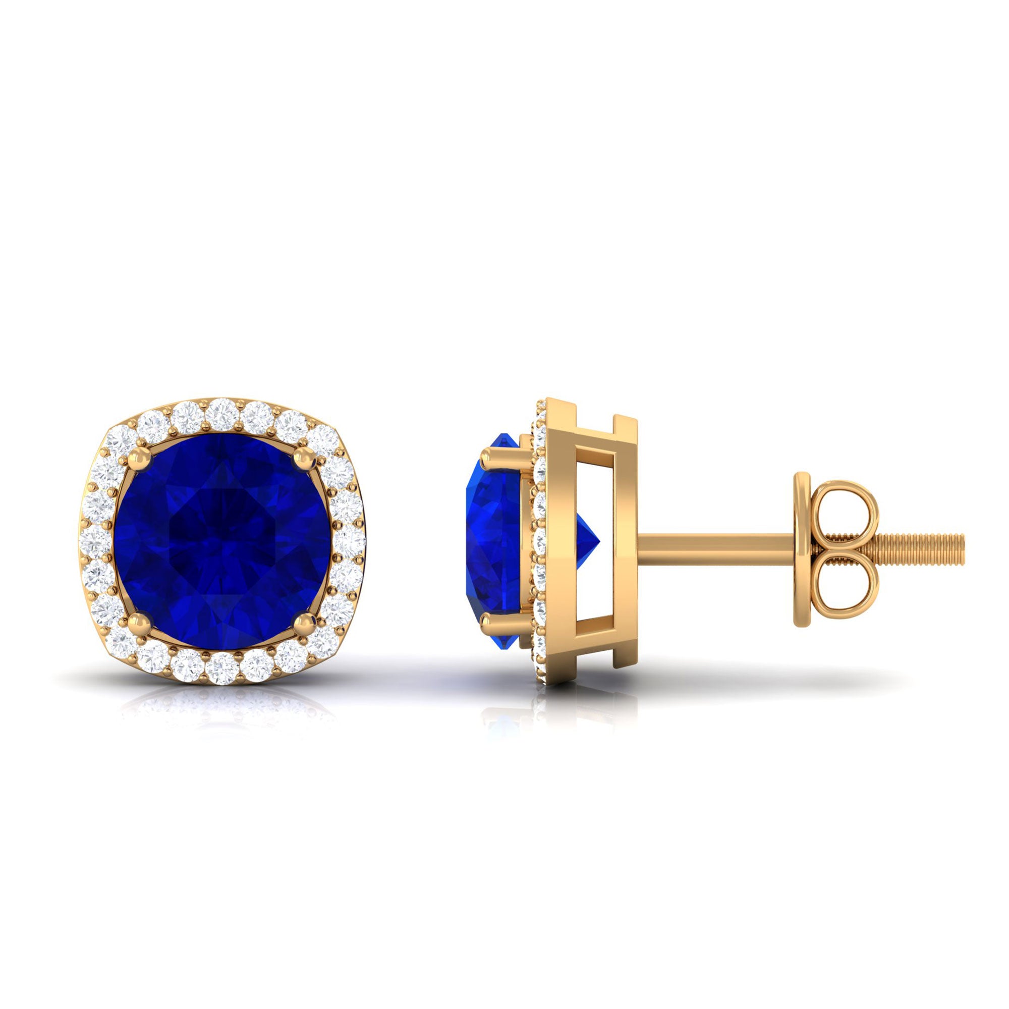 Vibrant Grown Labs-Lab Grown Blue Sapphire Statement Stud Earrings with Halo