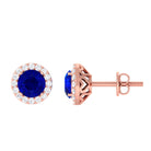 Vibrant Grown Labs-Classic Lab Created Blue Sapphire Stud Earrings with Halo