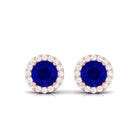 Vibrant Grown Labs-Classic Lab Created Blue Sapphire Stud Earrings with Halo