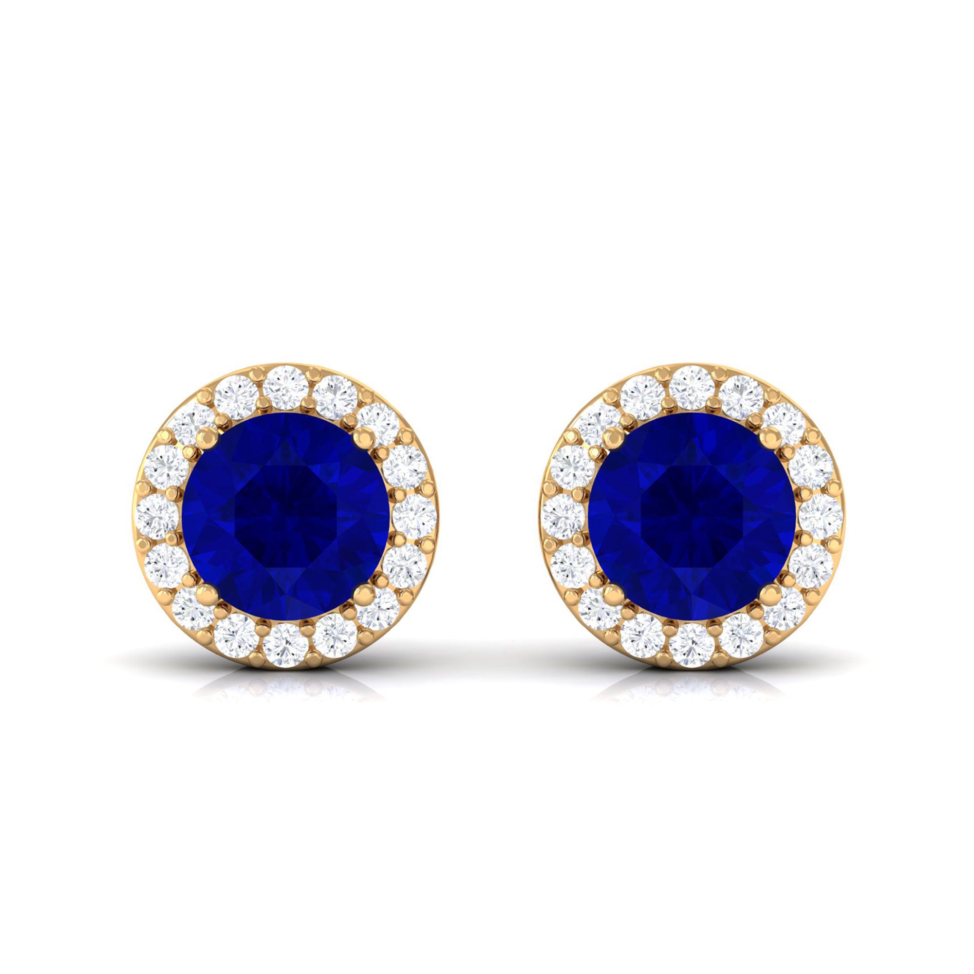 Vibrant Grown Labs-Classic Lab Created Blue Sapphire Stud Earrings with Halo