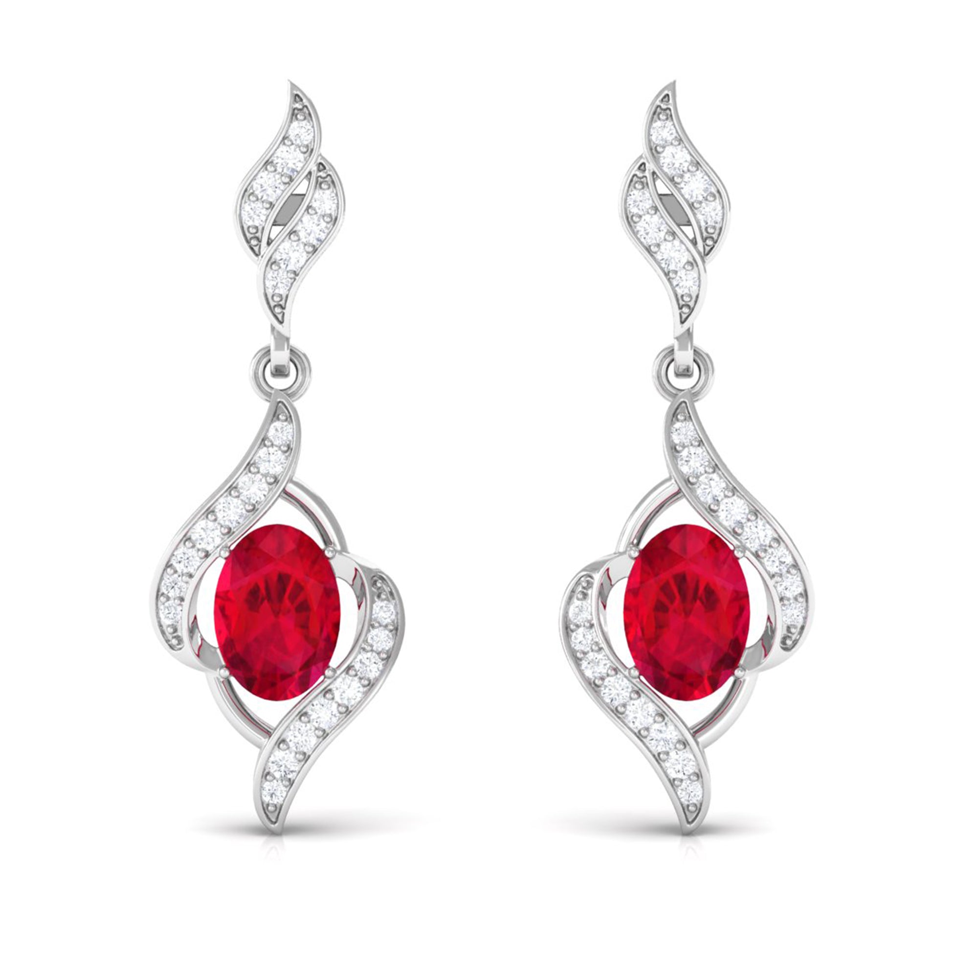 Minimal Lab Grown Ruby Drop Earrings with Accent Lab Created Ruby - ( AAAA ) - Quality - Vibrant Grown Labs