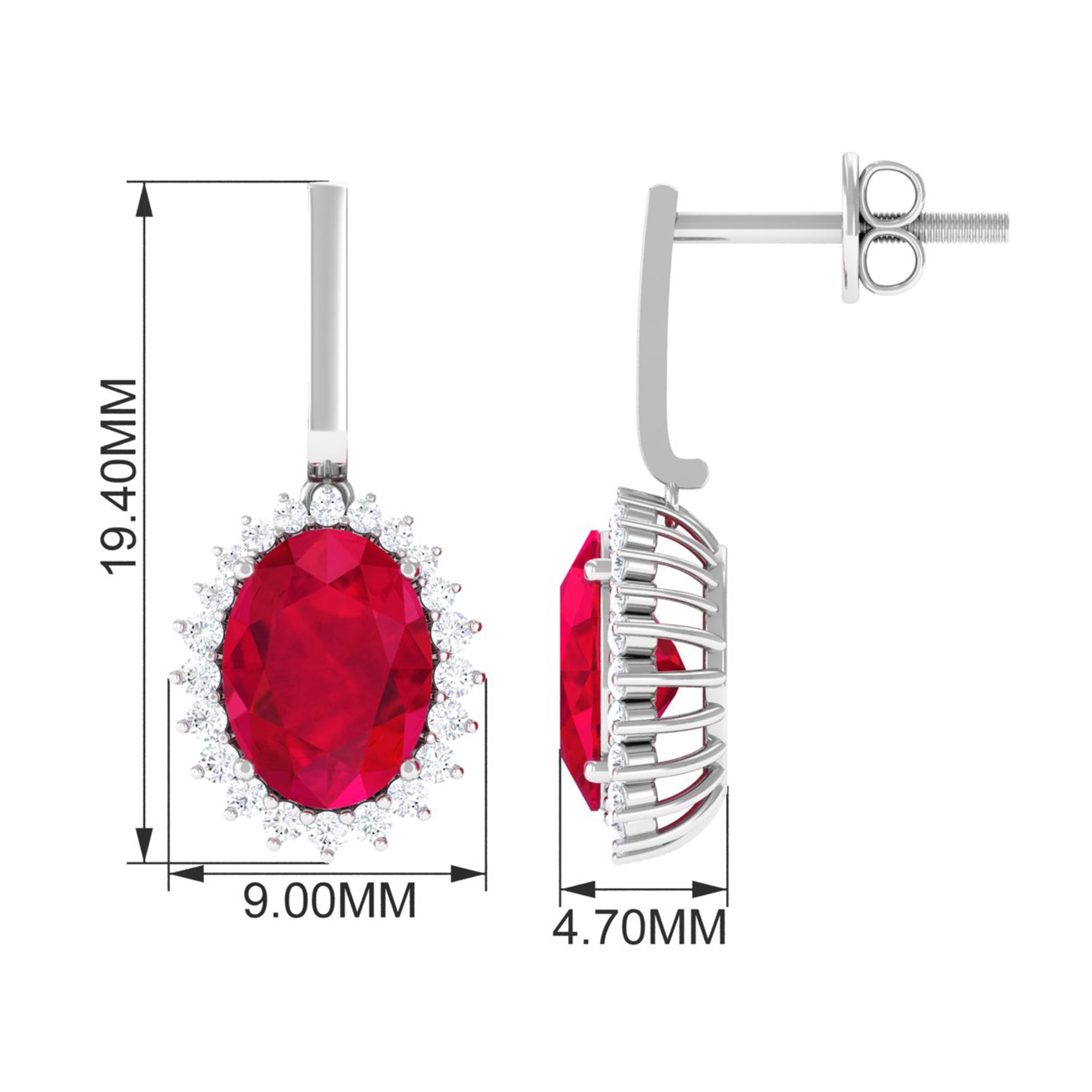 Vibrant Grown Labs-Oval Shape Lab Grown Ruby Drop Earrings with Halo