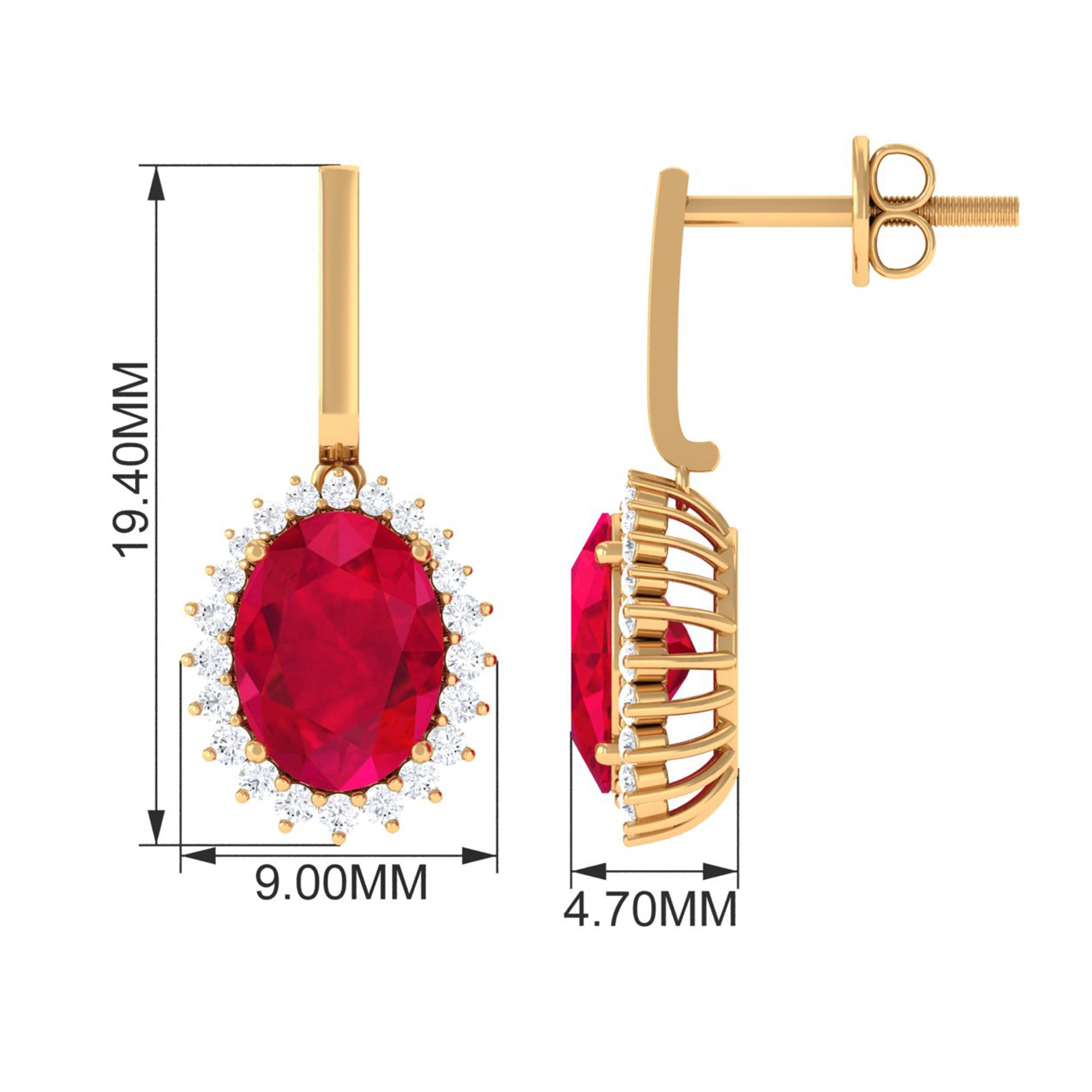 Vibrant Grown Labs-Oval Shape Lab Grown Ruby Drop Earrings with Halo