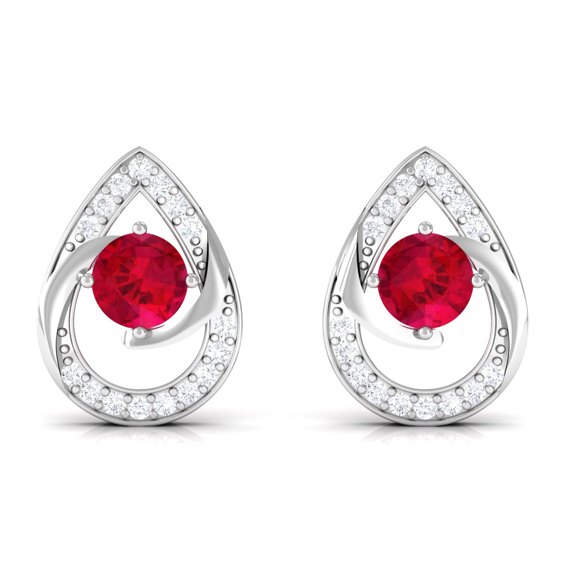 Vibrant Grown Labs-Minimal Lab Grown Ruby Teardrop Stud Earrings