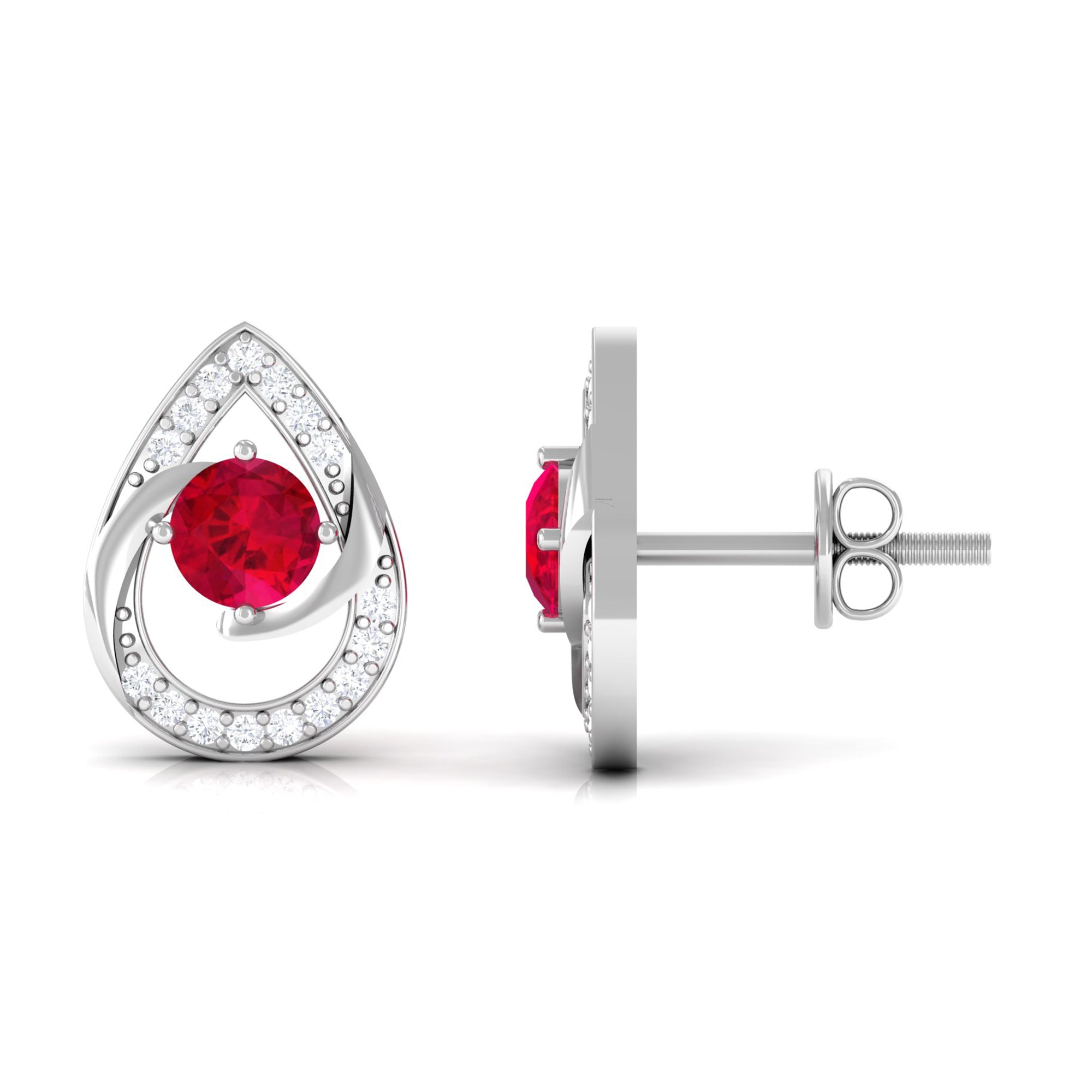 Vibrant Grown Labs-Minimal Lab Grown Ruby Teardrop Stud Earrings