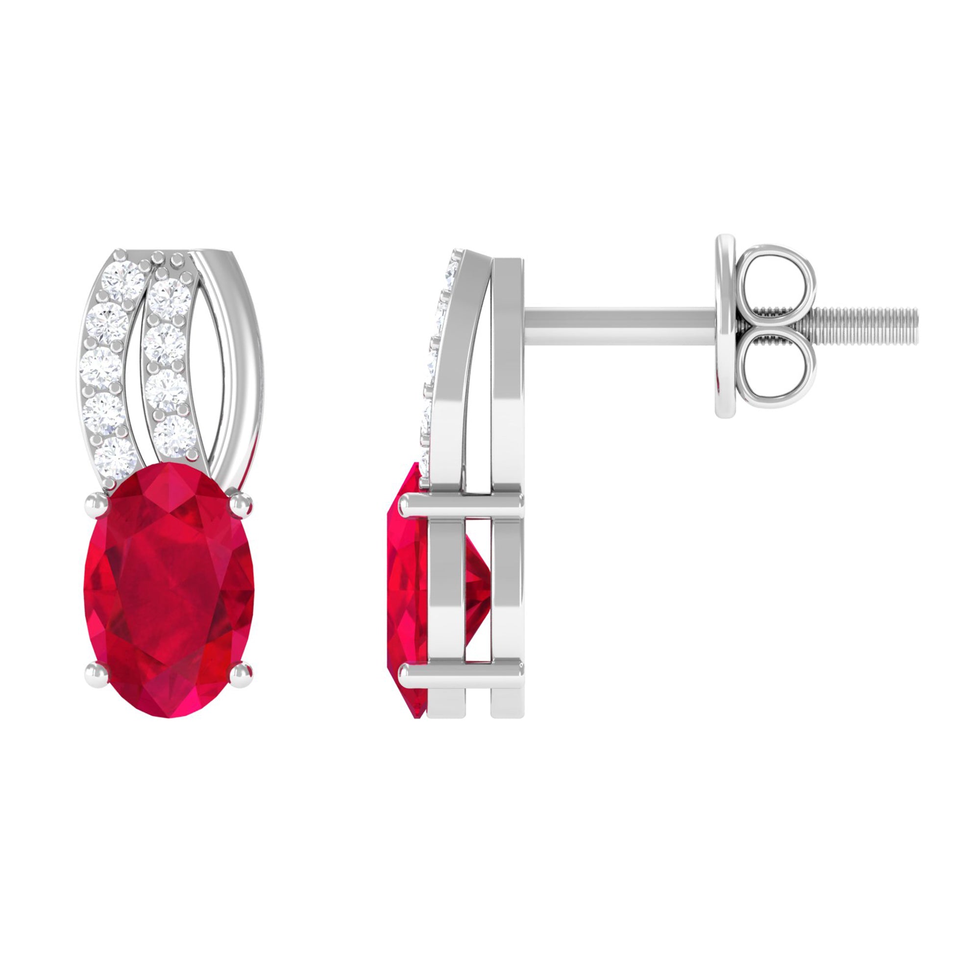 Vibrant Grown Labs-Minimal Created Ruby Stud Earrings with Diamond