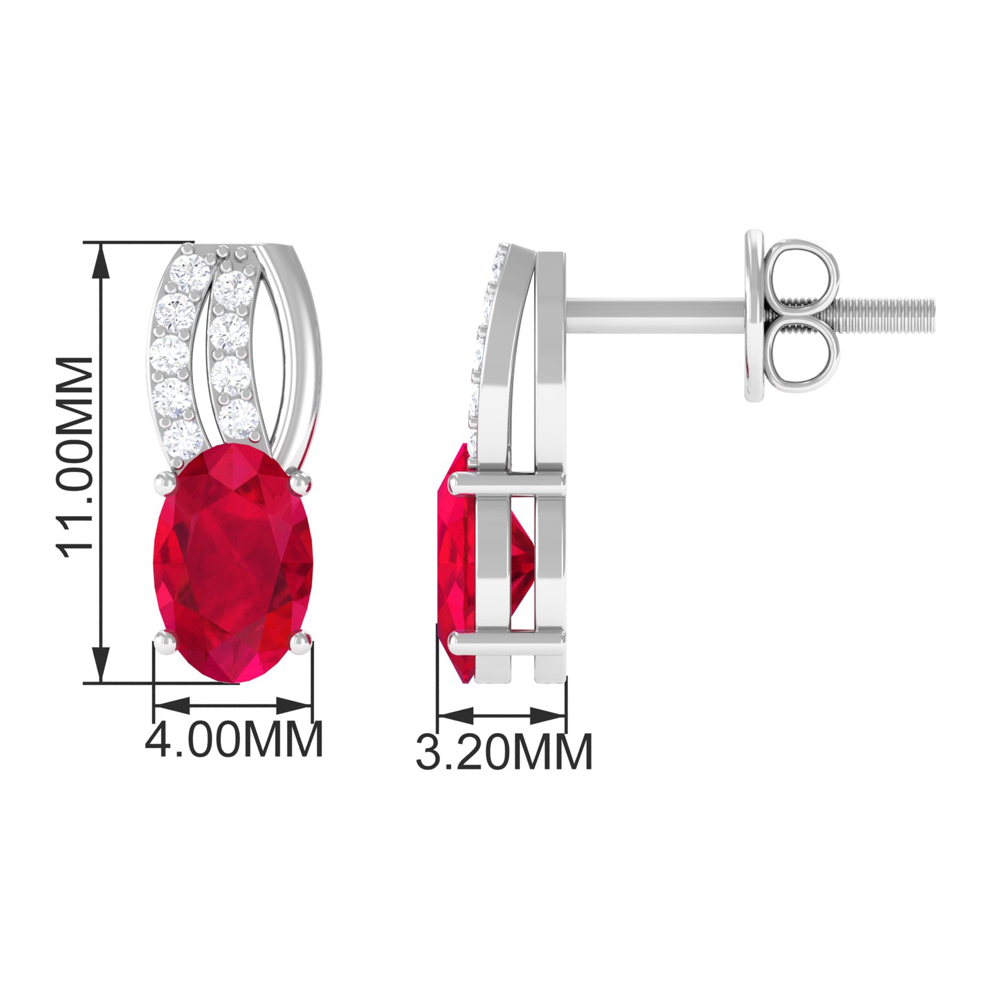 Vibrant Grown Labs-Minimal Created Ruby Stud Earrings with Diamond