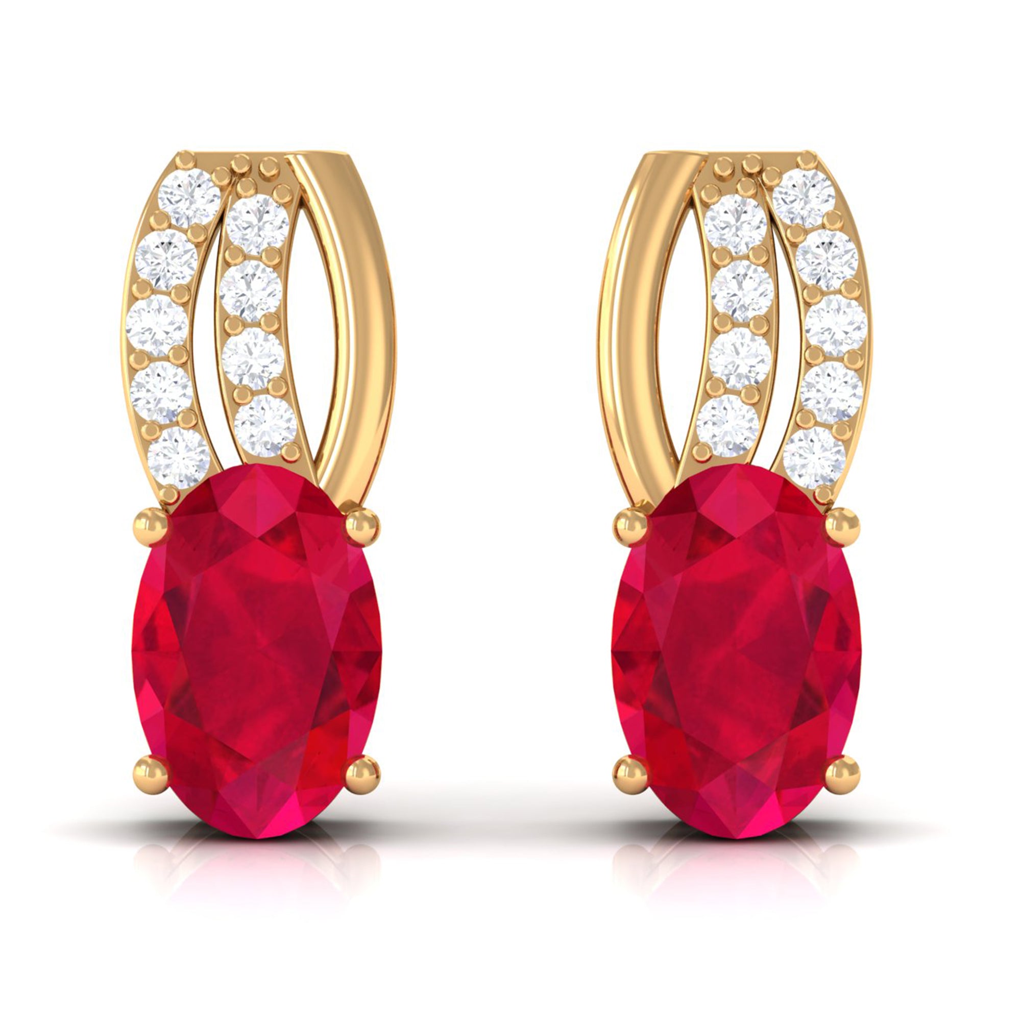 Vibrant Grown Labs-Minimal Created Ruby Stud Earrings with Diamond