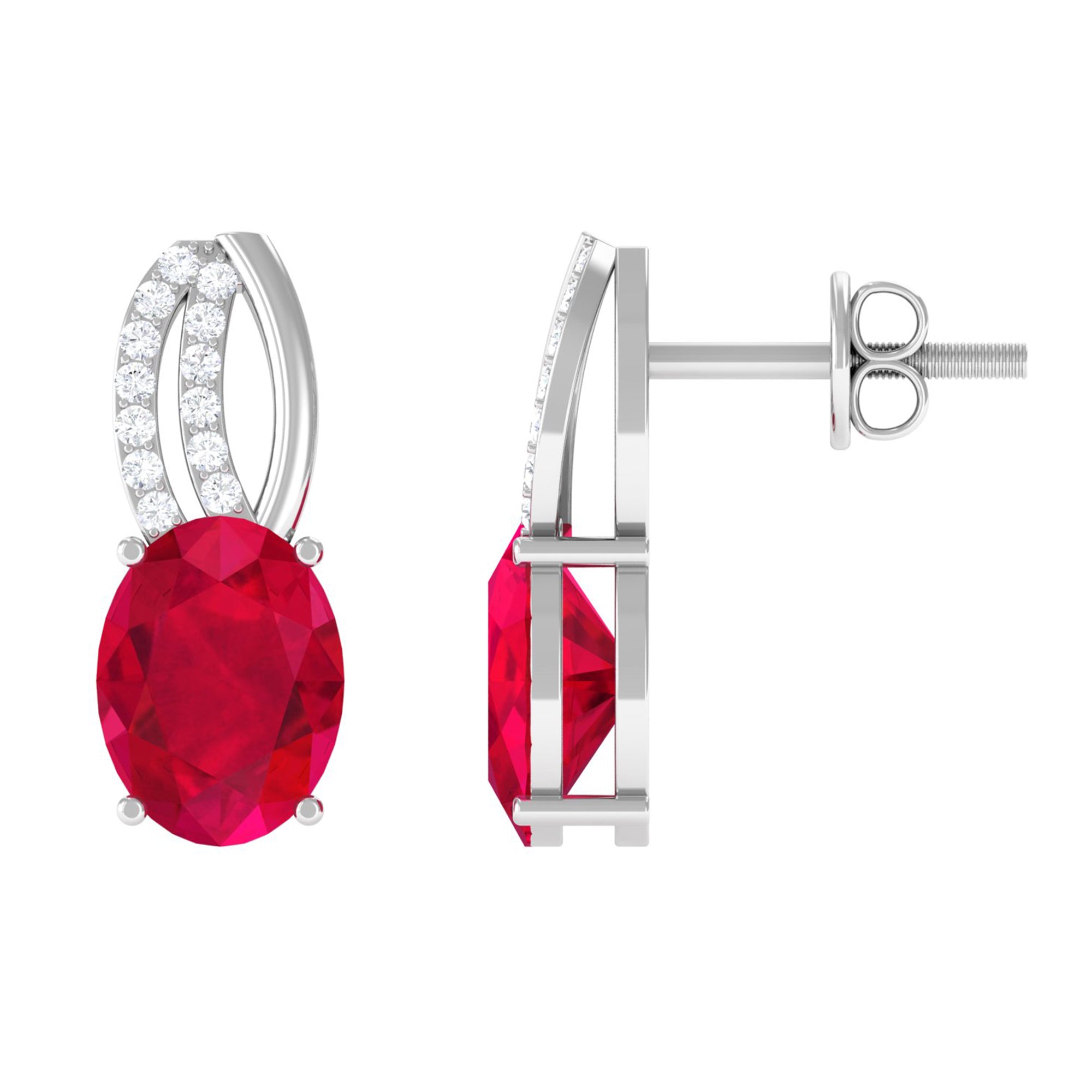 Vibrant Grown Labs-Minimal Created Ruby Stud Earrings with Diamond