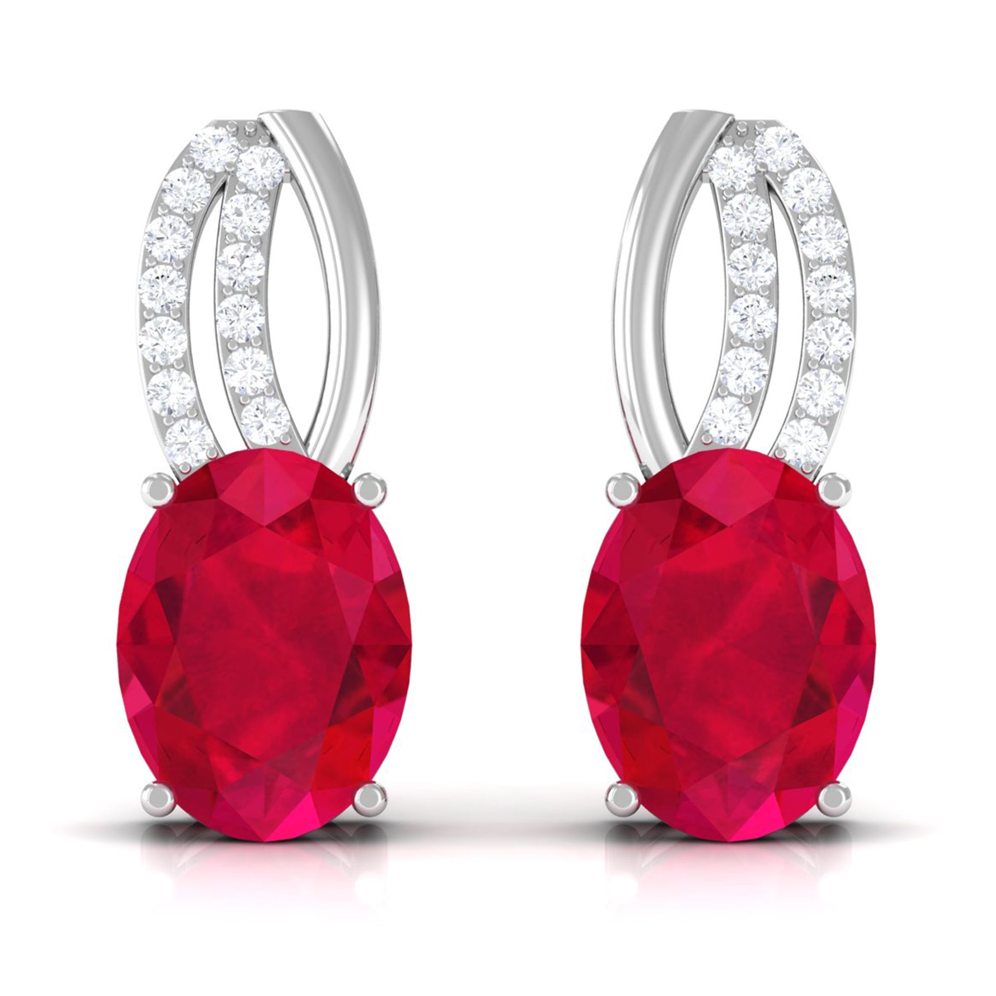 Vibrant Grown Labs-Minimal Created Ruby Stud Earrings with Diamond