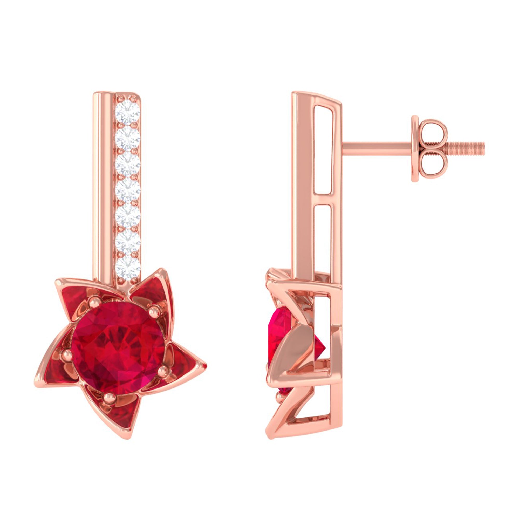 Vibrant Grown Labs-Lab Created Ruby Floral Drop Earrings for Women