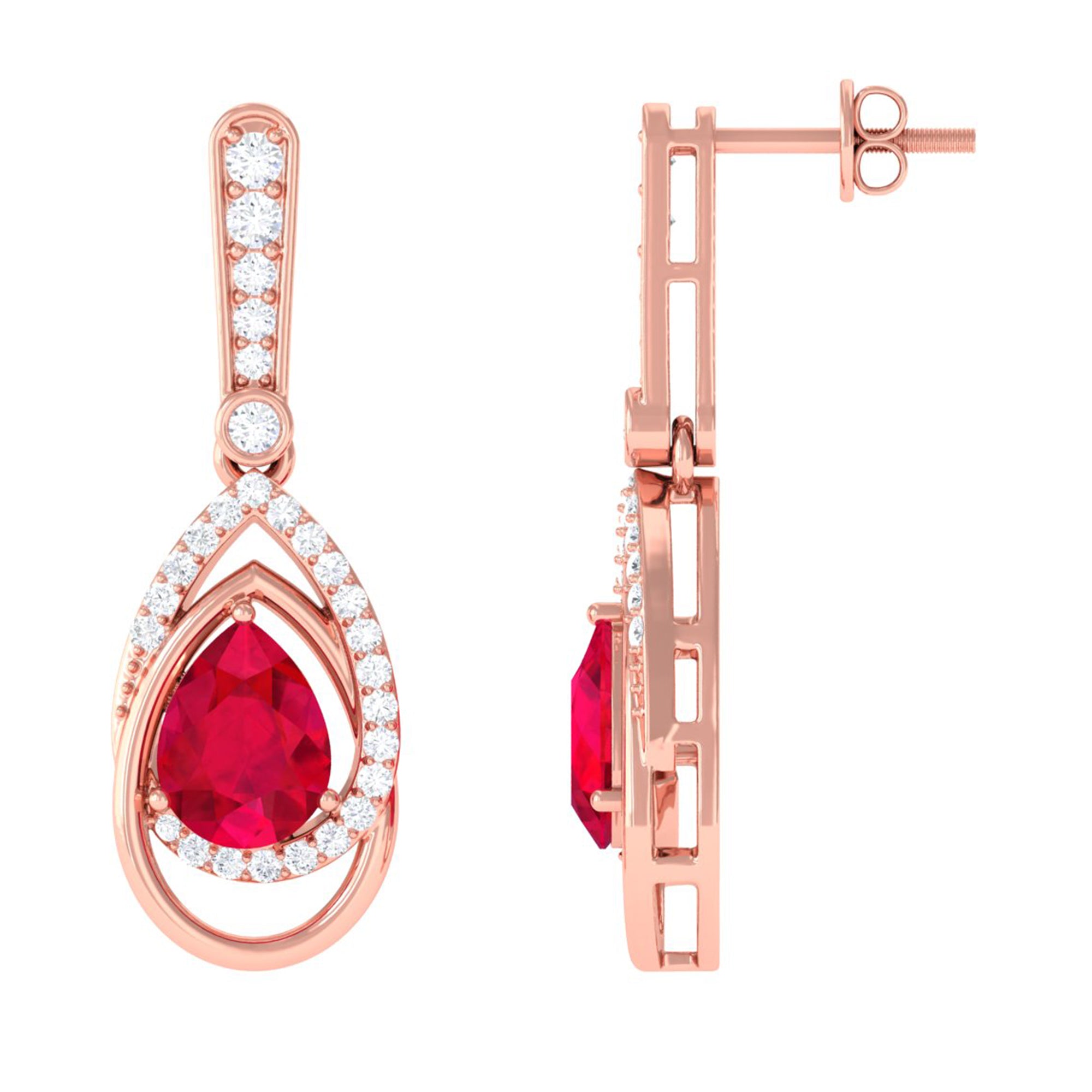 Vibrant Grown Labs-Created Ruby Teardrop Classic Earrings for Women