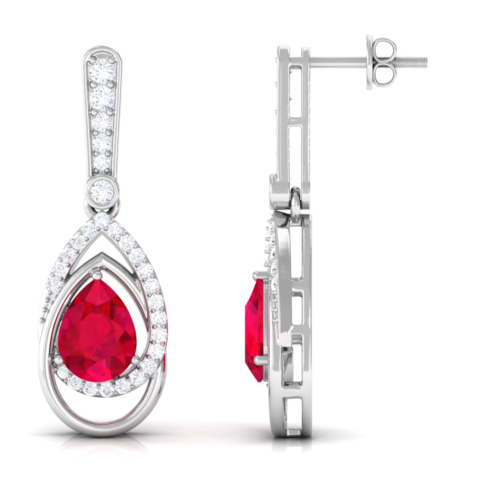 Vibrant Grown Labs-Created Ruby Teardrop Classic Earrings for Women