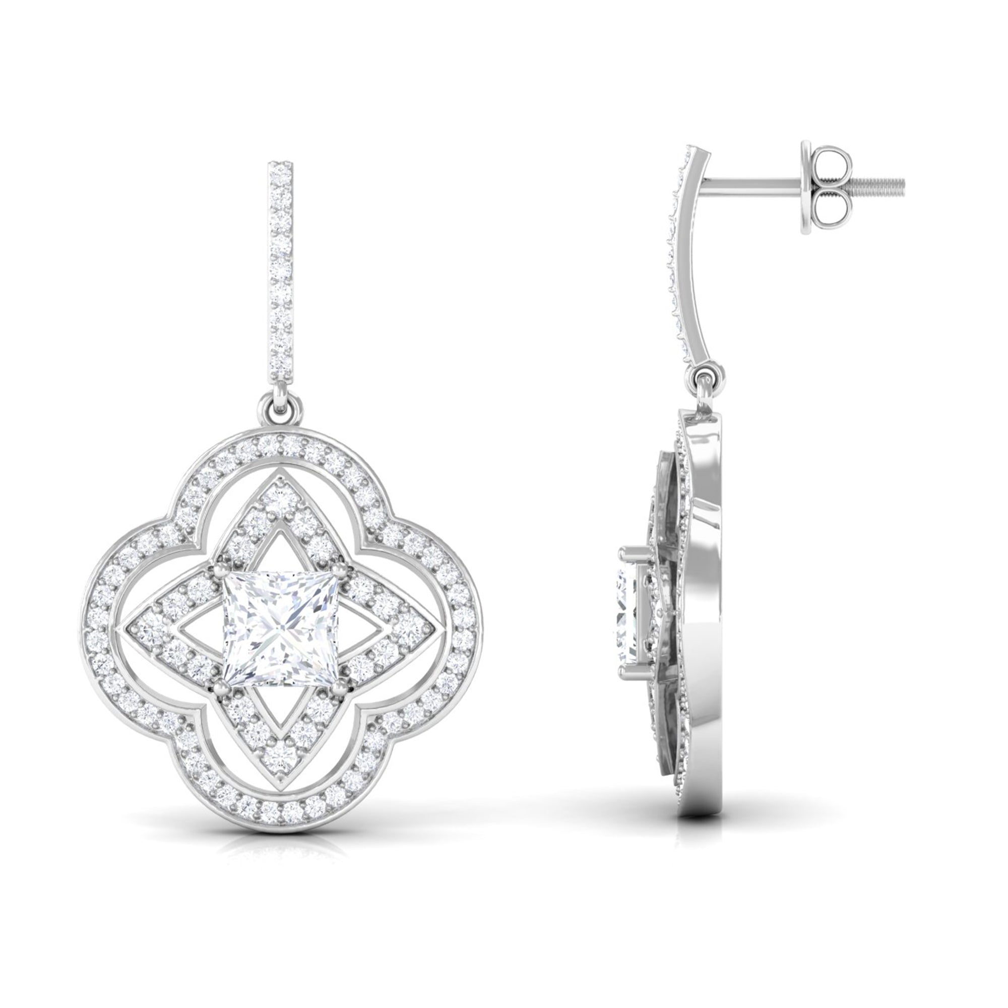 Lab Grown Diamond Floral Drop Earrings Lab Grown Diamond - ( EF-VS ) - Color and Clarity - Vibrant Grown Labs