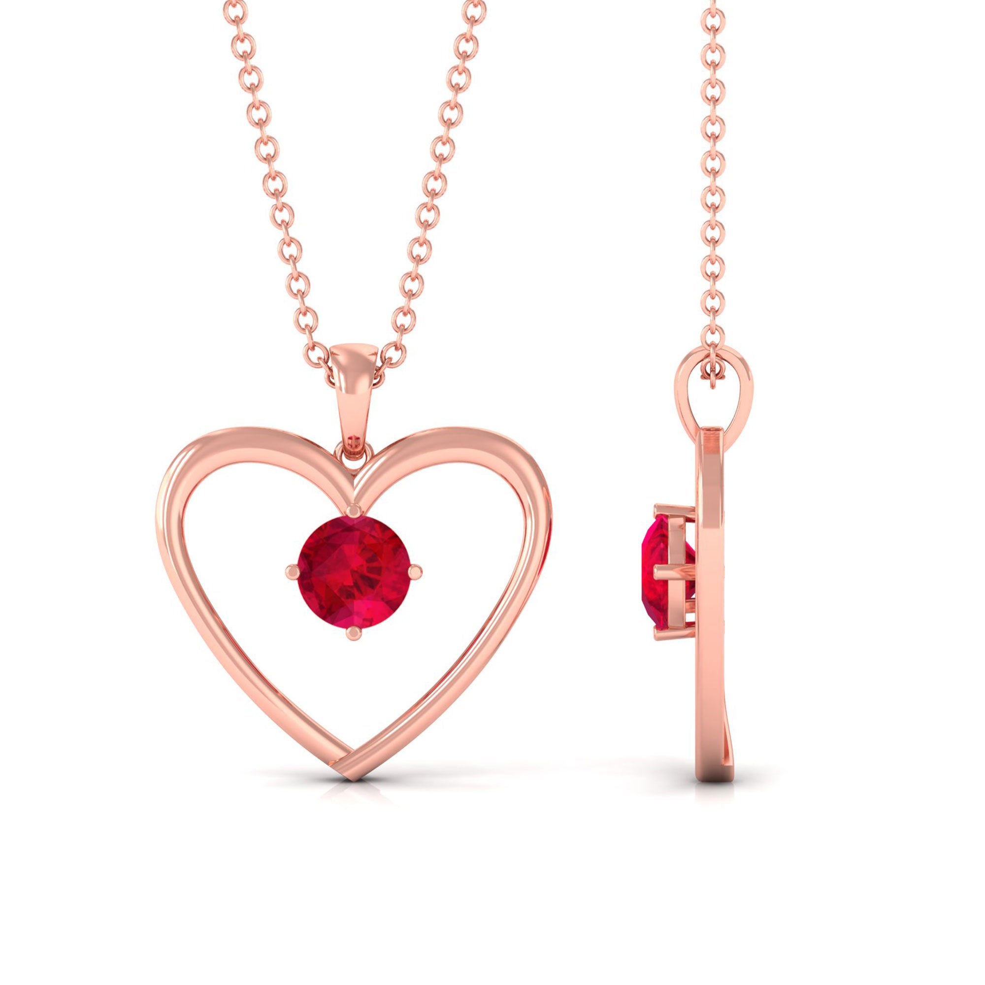 Vibrant Grown Labs-Heart Pendant Necklace with Lab Grown Ruby