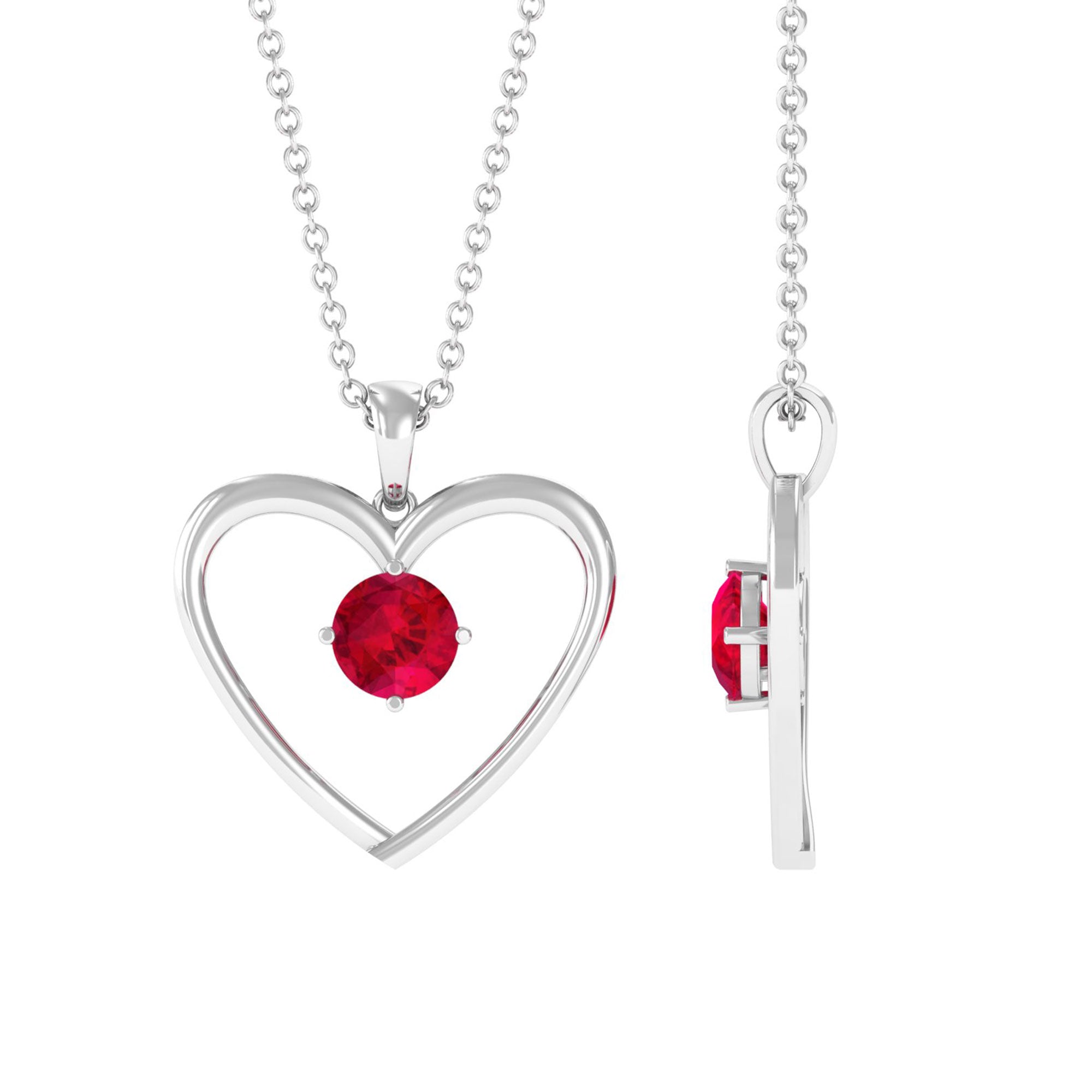 Vibrant Grown Labs-Heart Pendant Necklace with Lab Grown Ruby