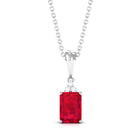 Vibrant Grown Labs-Emerald Cut Lab Grown Ruby Pendant Necklace