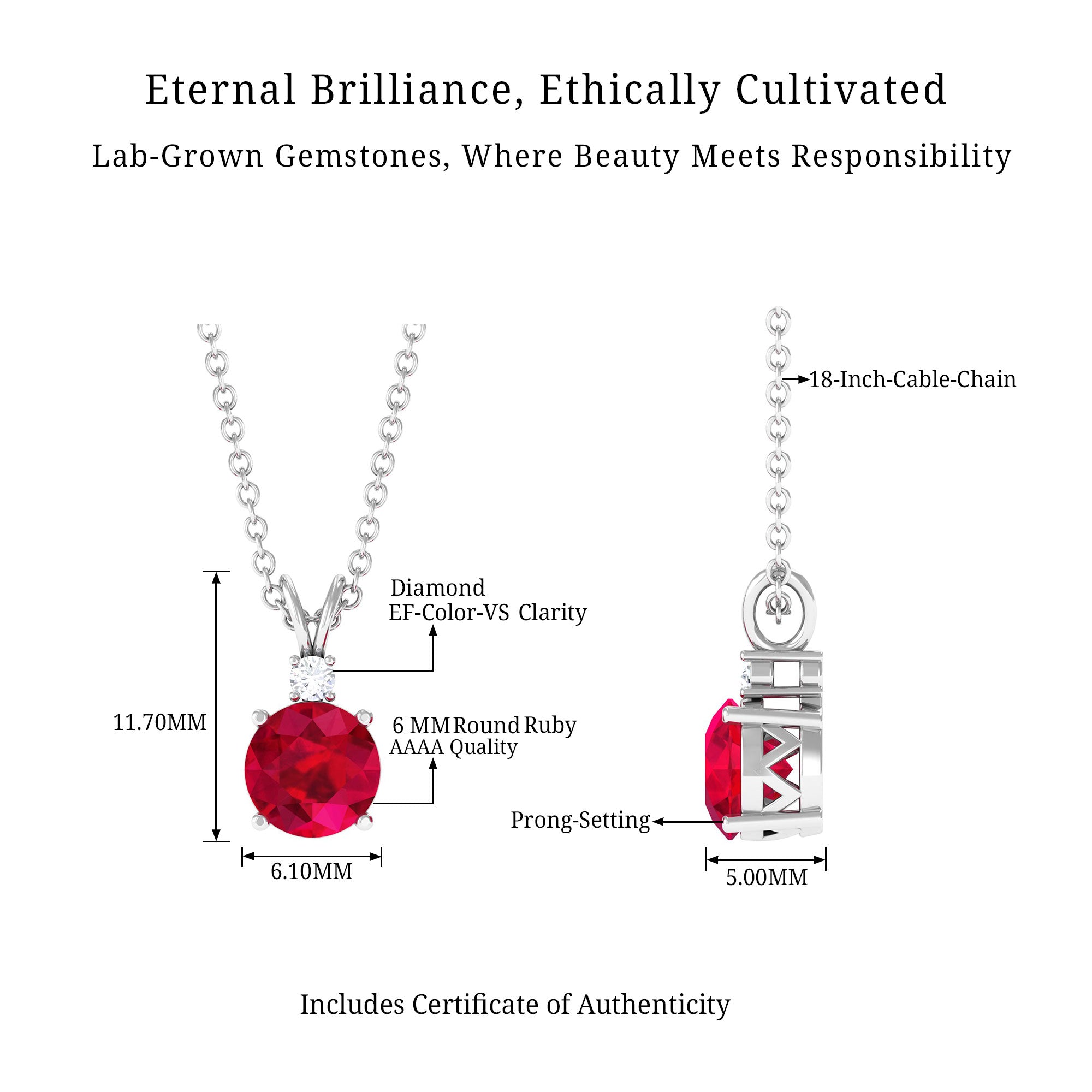 Vibrant Grown Labs-Round Lab Grown Ruby Solitaire Pendant Necklace