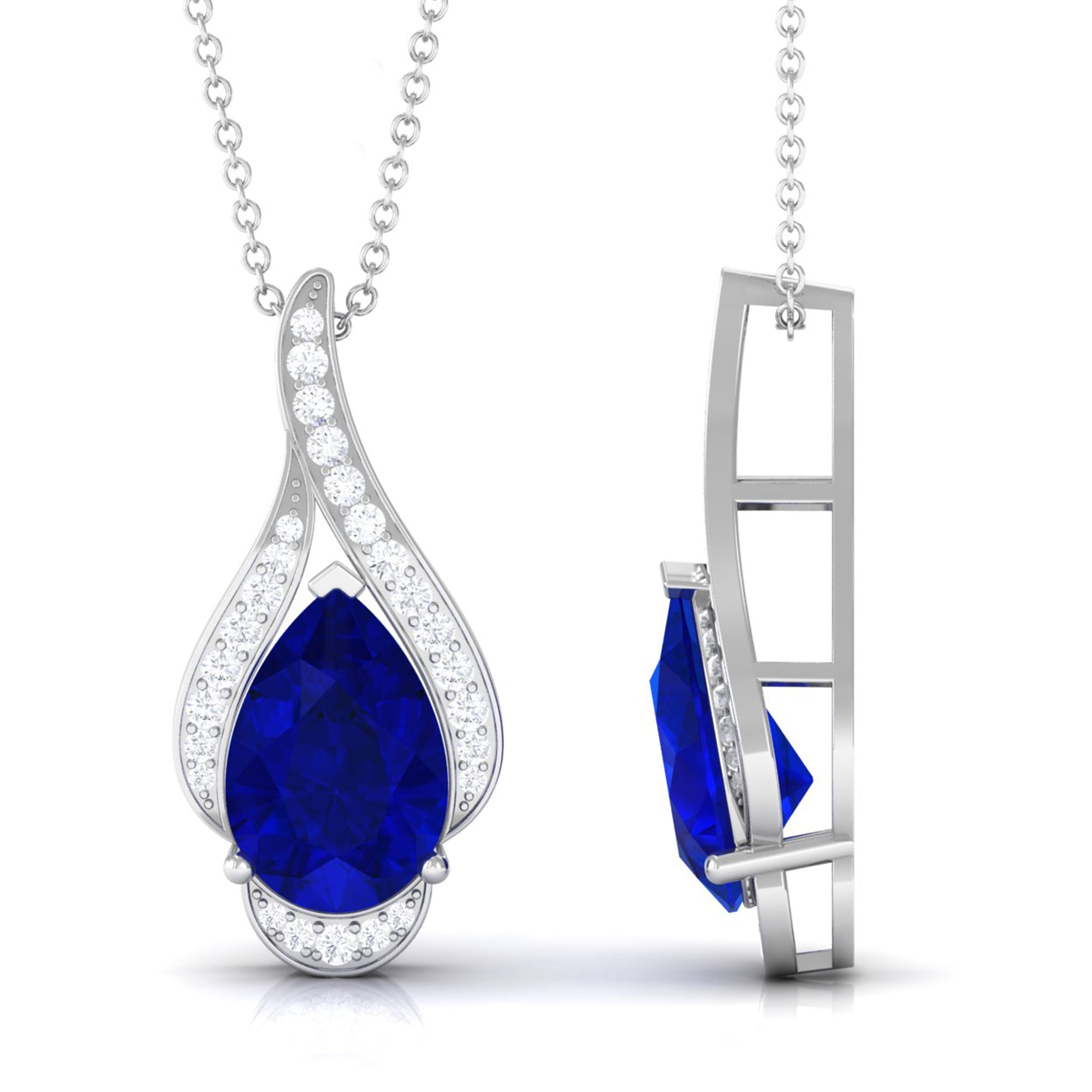 Vibrant Grown Labs-Classic Lab Created Blue Sapphire Pendant Necklace for Women