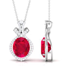 Vibrant Grown Labs-Oval Shape Created Ruby Art Deco Pendant Necklace with Accent