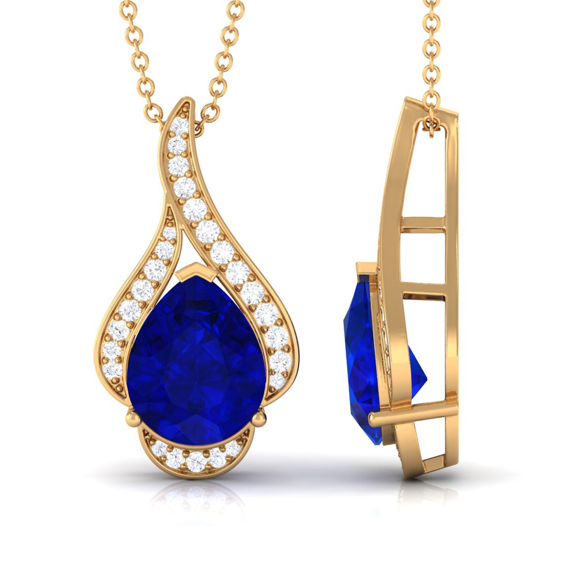 Vibrant Grown Labs-Classic Lab Created Blue Sapphire Pendant Necklace for Women