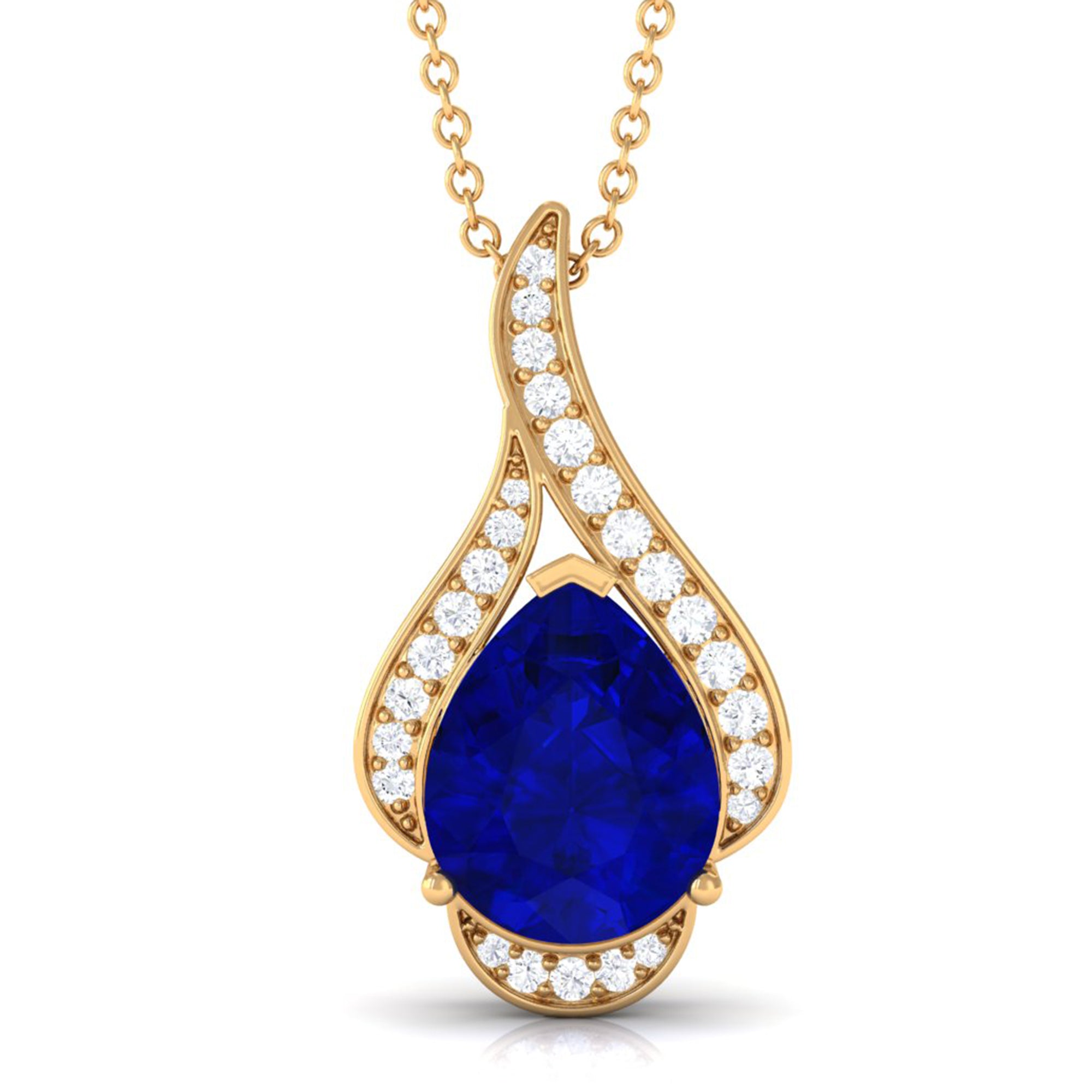 Vibrant Grown Labs-Classic Lab Created Blue Sapphire Pendant Necklace for Women