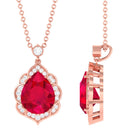 Vibrant Grown Labs-Created Ruby Statement Pendant Necklace with Diamond Halo