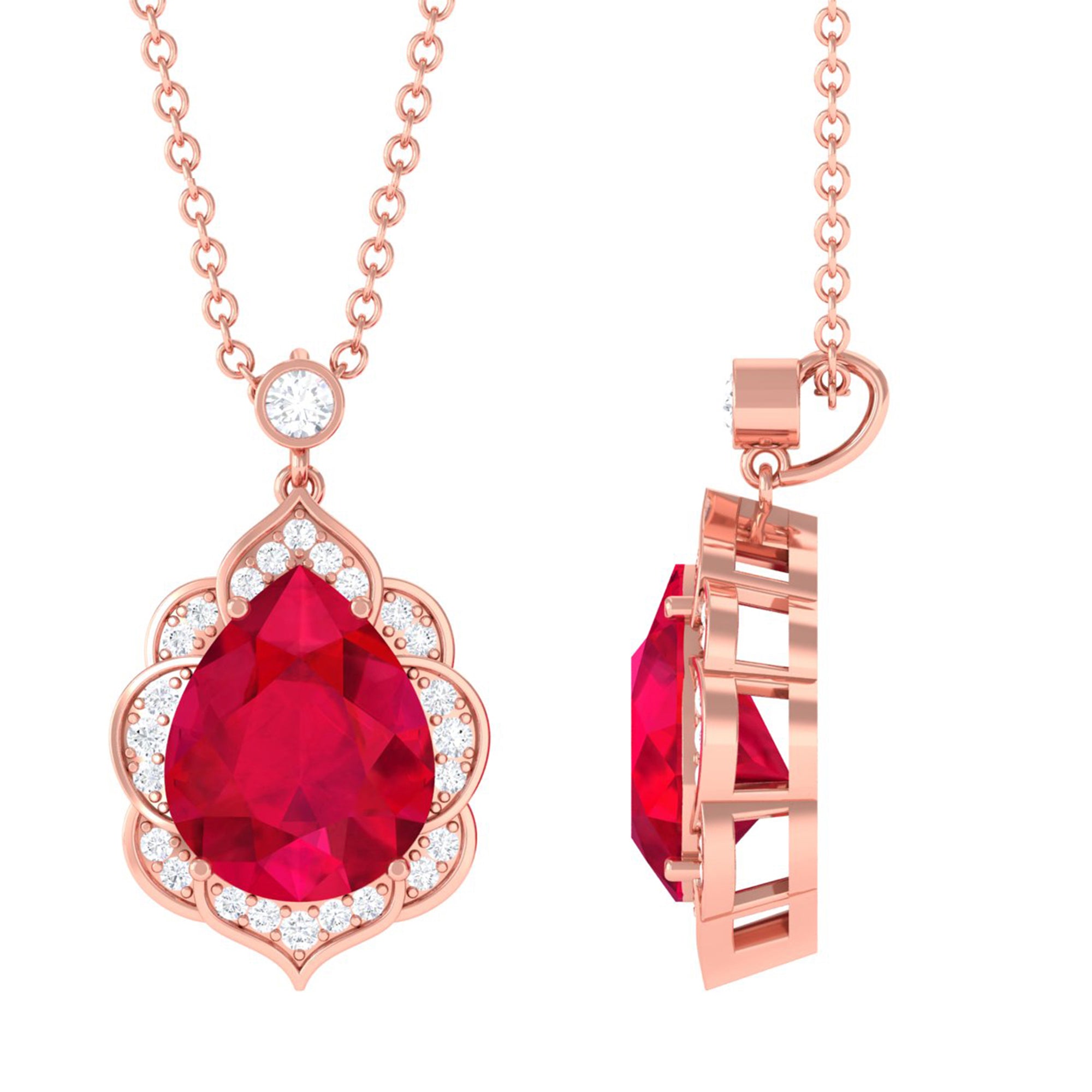 Vibrant Grown Labs-Created Ruby Statement Pendant Necklace with Diamond Halo