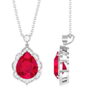 Vibrant Grown Labs-Created Ruby Statement Pendant Necklace with Diamond Halo