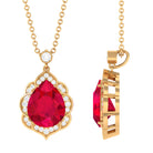 Vibrant Grown Labs-Created Ruby Statement Pendant Necklace with Diamond Halo