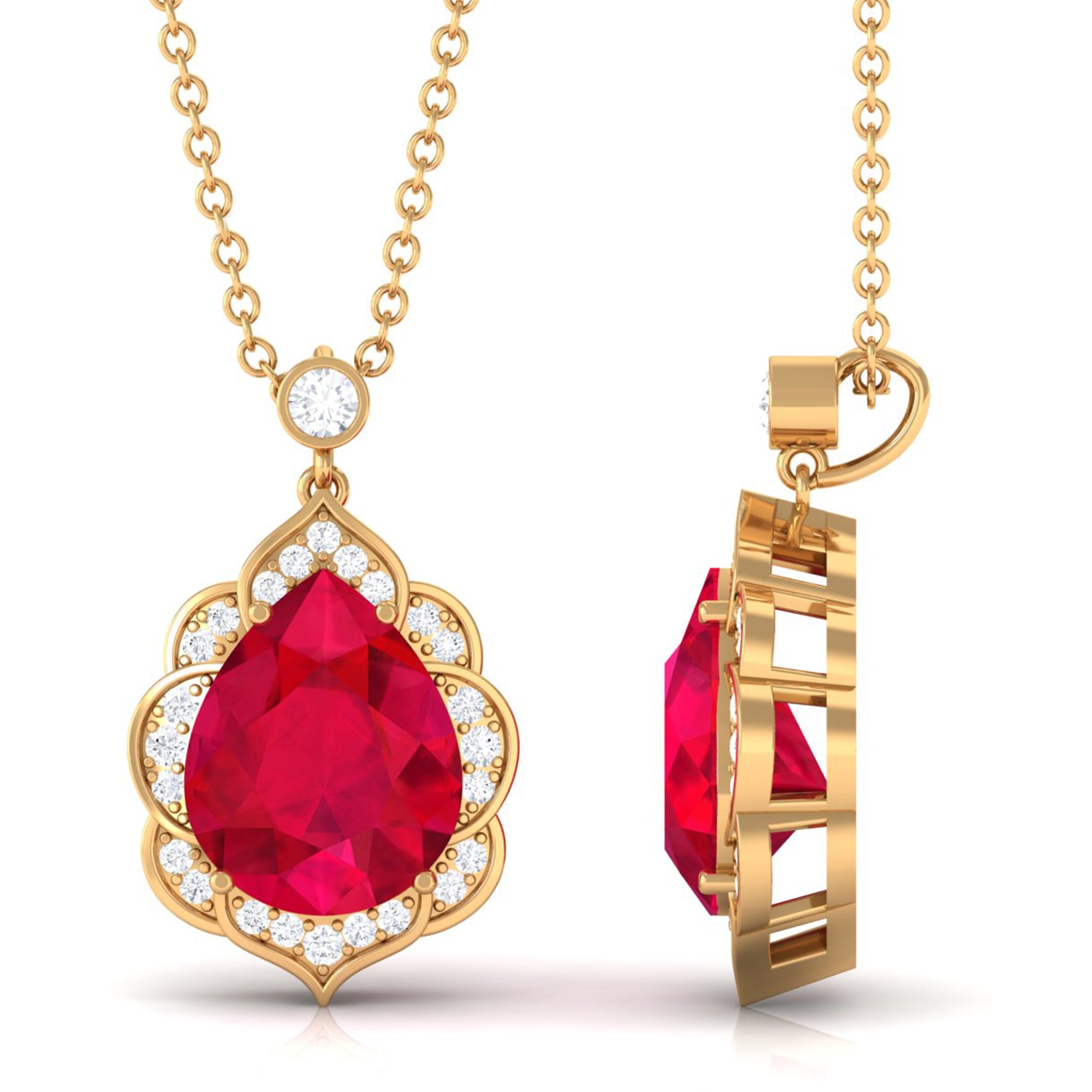 Vibrant Grown Labs-Created Ruby Statement Pendant Necklace with Diamond Halo