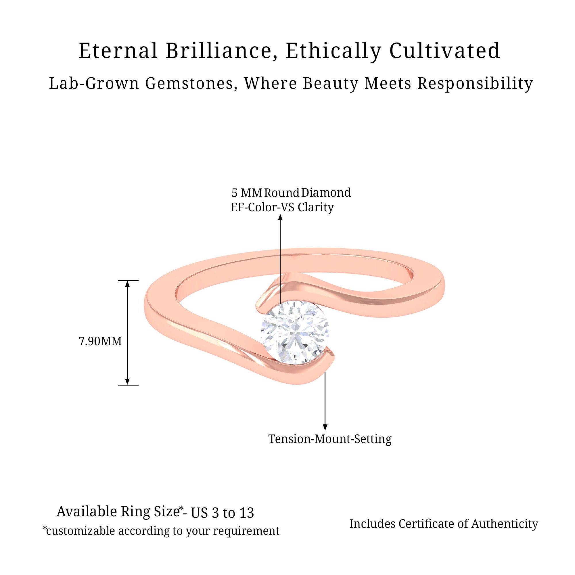 Vibrant Grown Labs-Minimalist Lab Grown Diamond Solitaire Bypass Ring