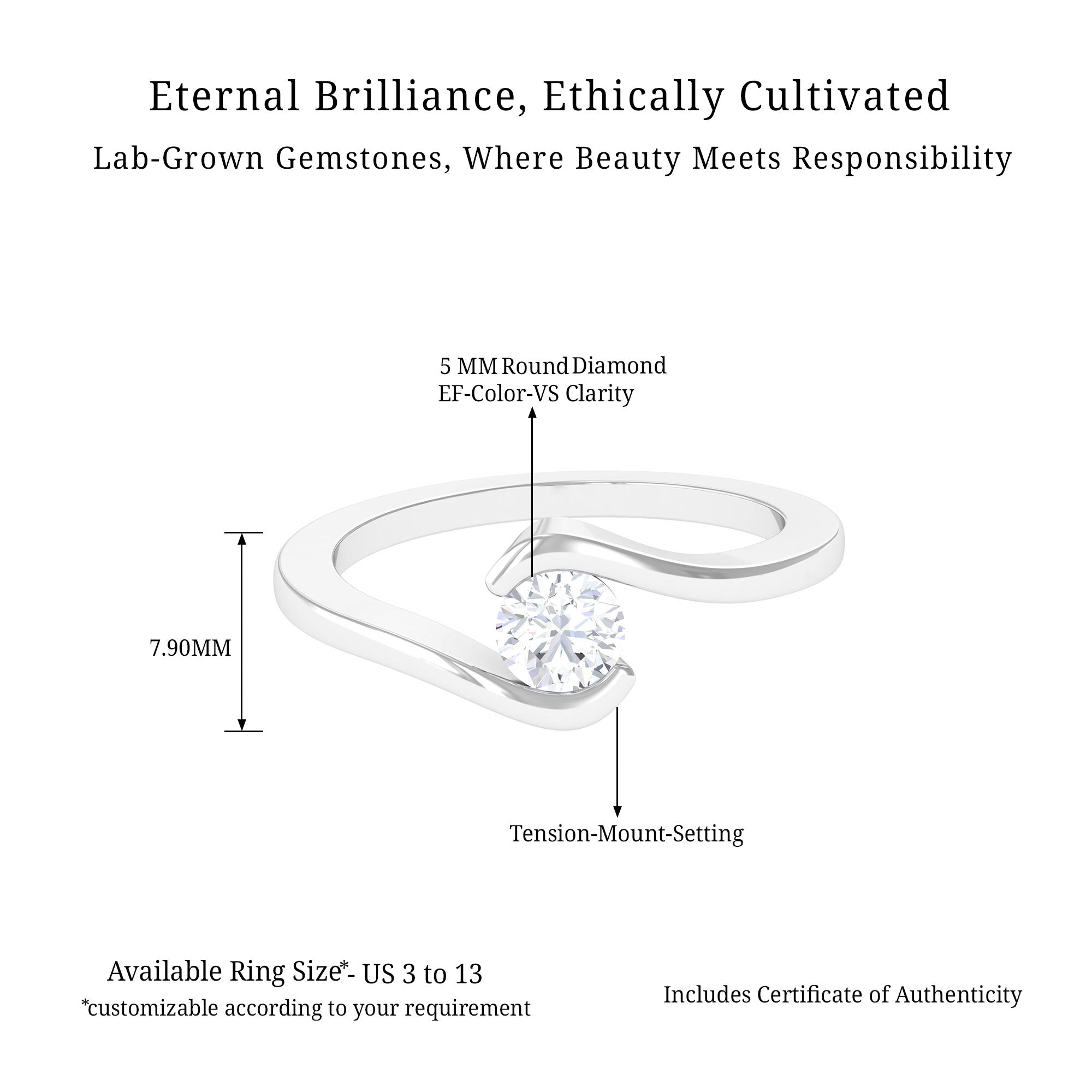 Vibrant Grown Labs-Minimalist Lab Grown Diamond Solitaire Bypass Ring