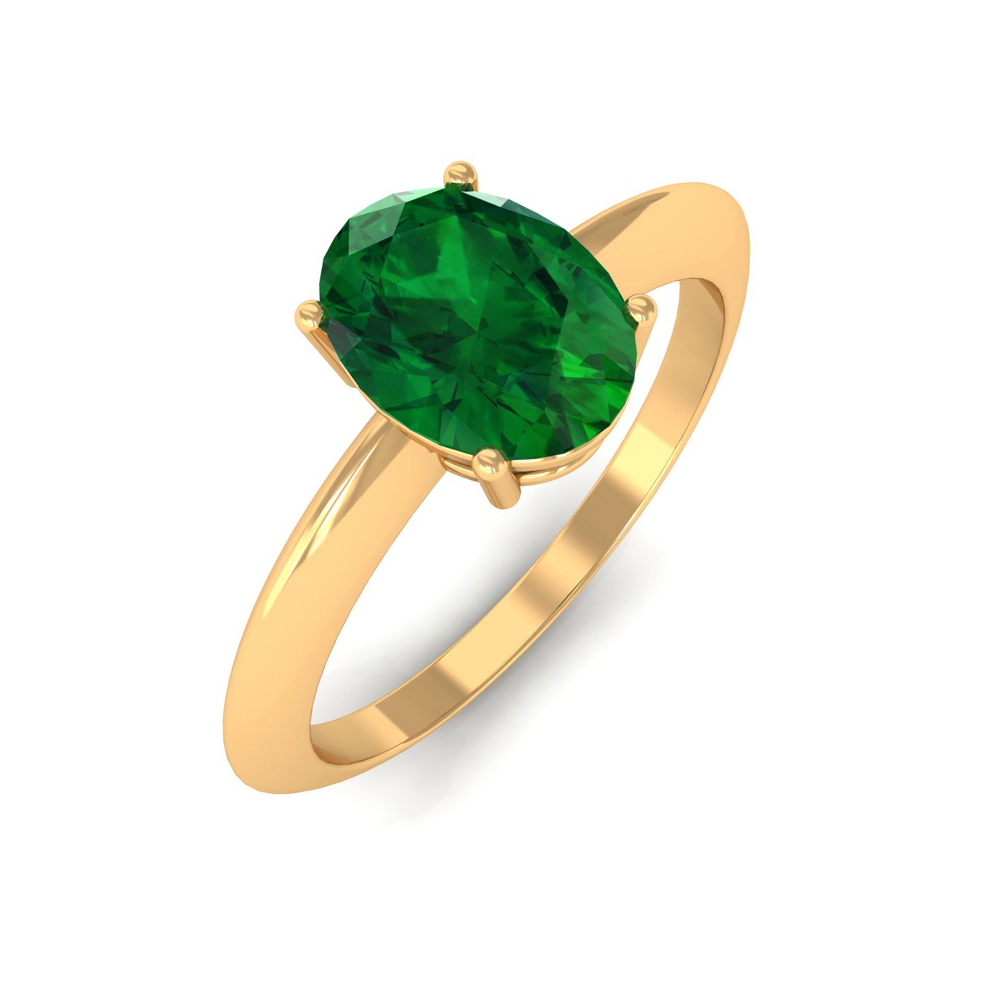 Vibrant Grown Labs-Oval Lab Grown Emerald Solitaire Engagement Ring