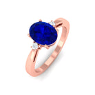 Vibrant Grown Labs-Oval Lab Grown Blue Sapphire Solitaire Engagement Ring