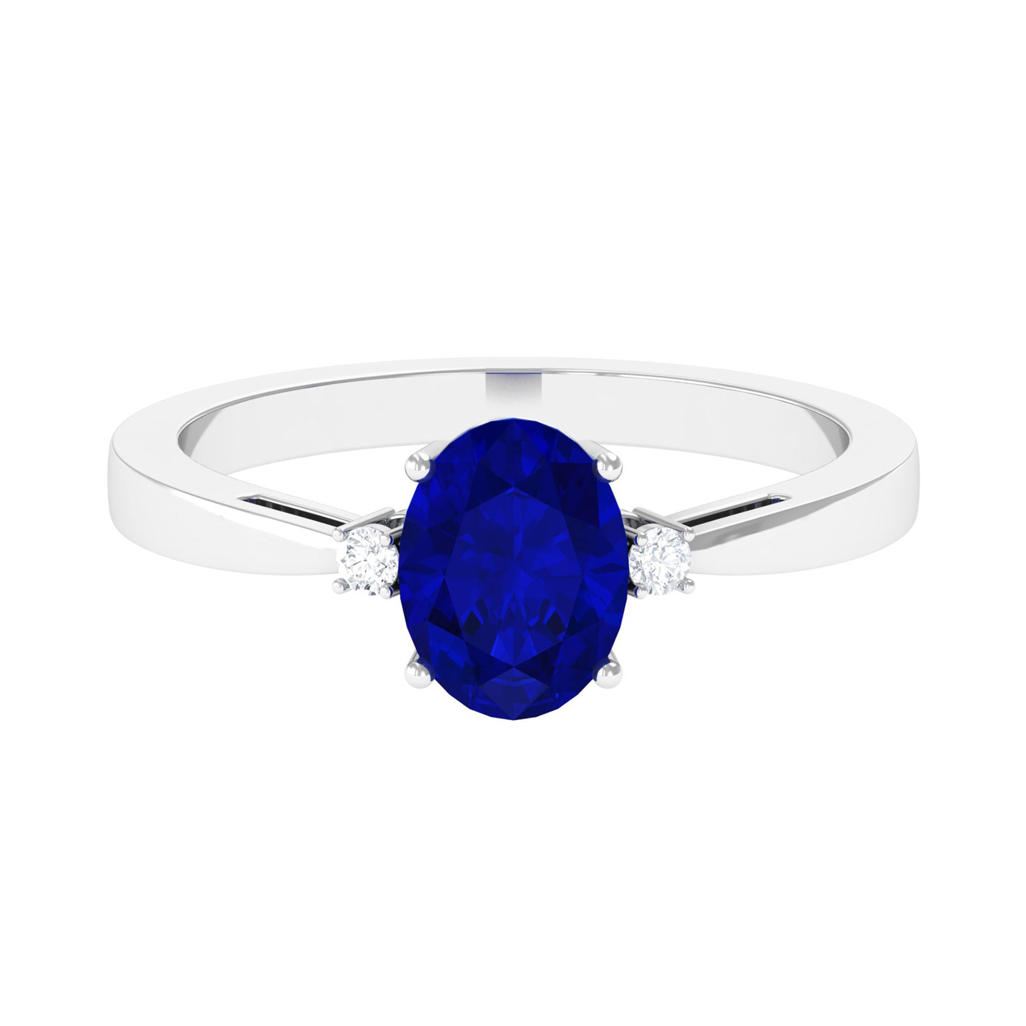 Vibrant Grown Labs-Oval Lab Grown Blue Sapphire Solitaire Engagement Ring