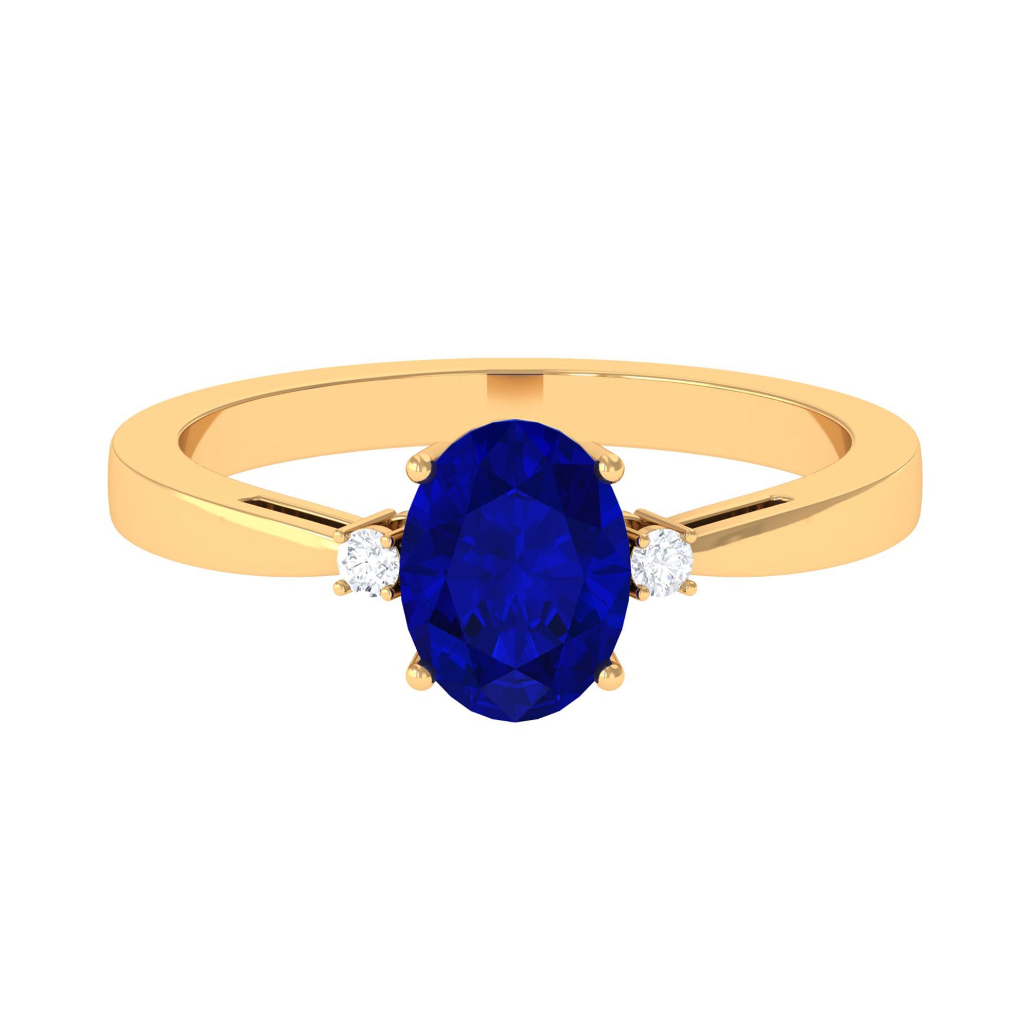 Vibrant Grown Labs-Oval Lab Grown Blue Sapphire Solitaire Engagement Ring