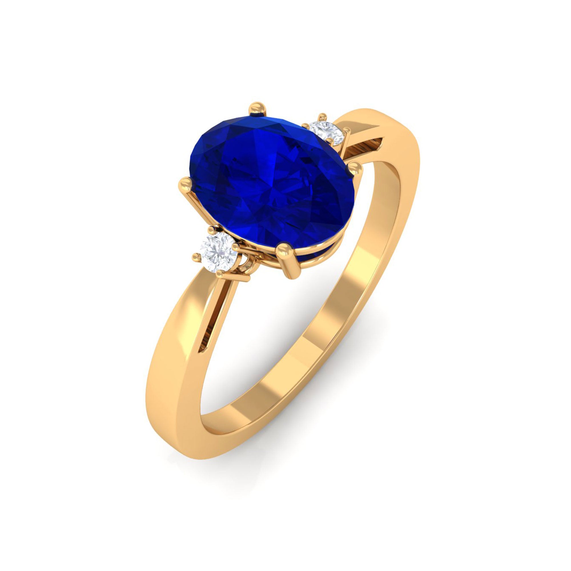 Vibrant Grown Labs-Oval Lab Grown Blue Sapphire Solitaire Engagement Ring