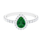 Vibrant Grown Labs-Lab Grown Emerald Teardrop Halo Engagement Ring with Accent